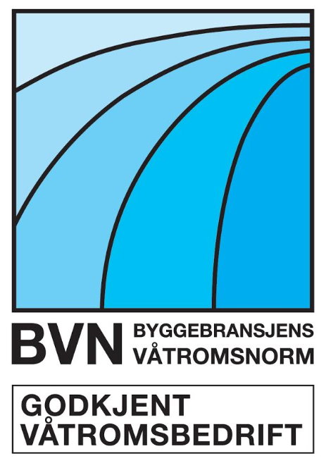 Logo for godkjent våtromsbedrift fra Byggebransjens våtromsnorm